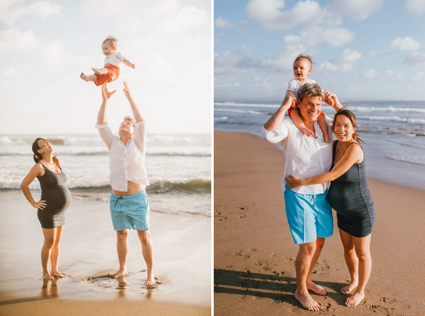 beach maternity photography of a happy family