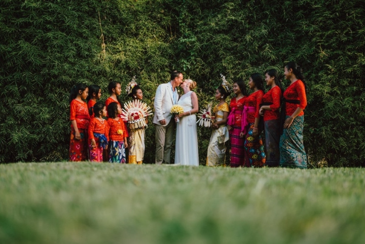Intimate wedding with Balinese bridal party in Alila Ubud