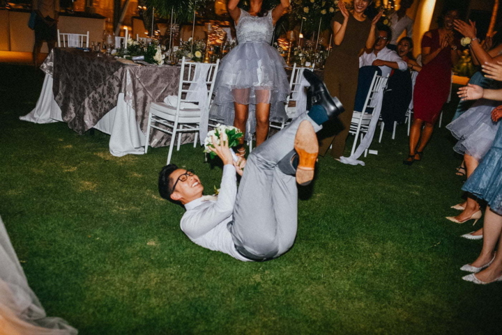 throwing bouquet on after party wedding at ayana bali