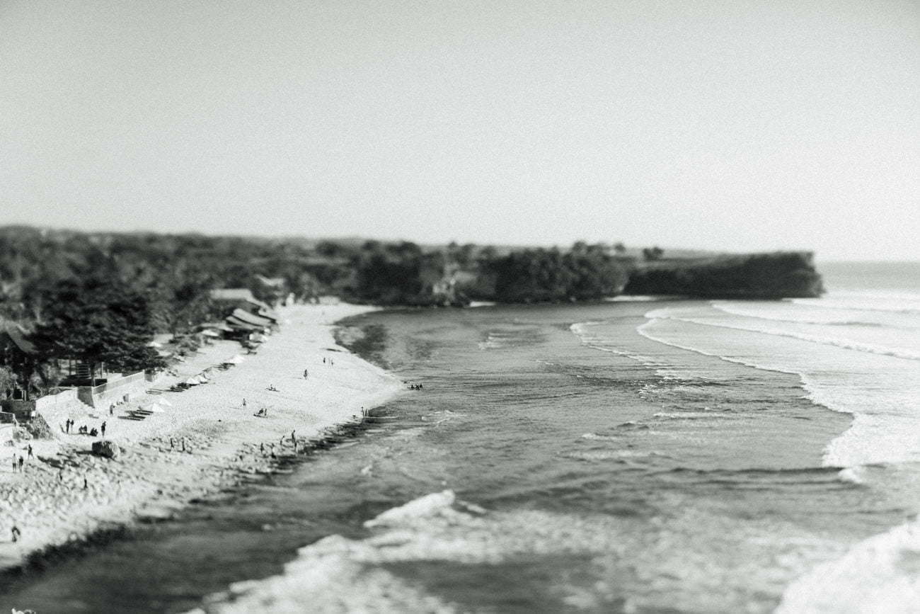 Balangan Beach from above in black and white