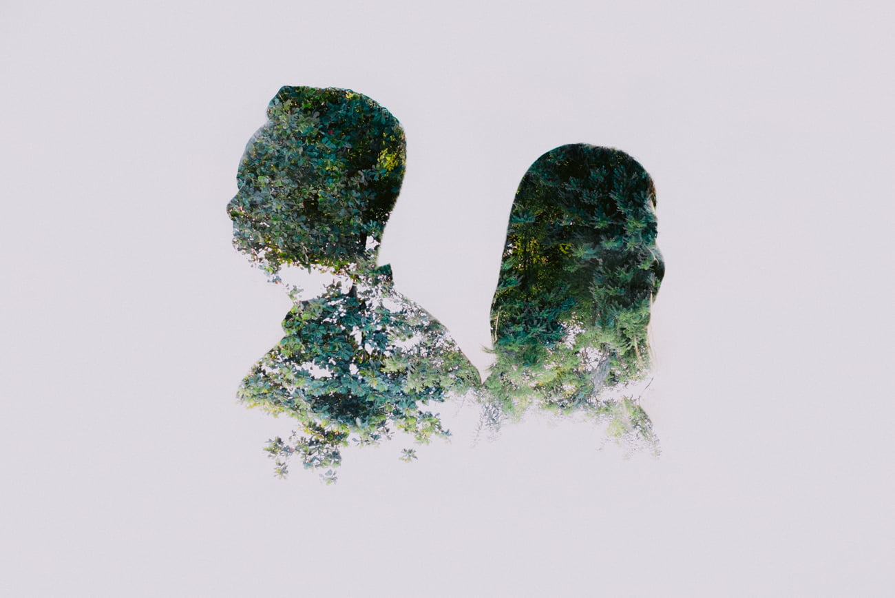 Couple anniversary video and photo in double exposure