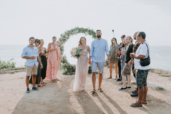 Balangan cliff wedding of Ivan and Tamara on flower shower