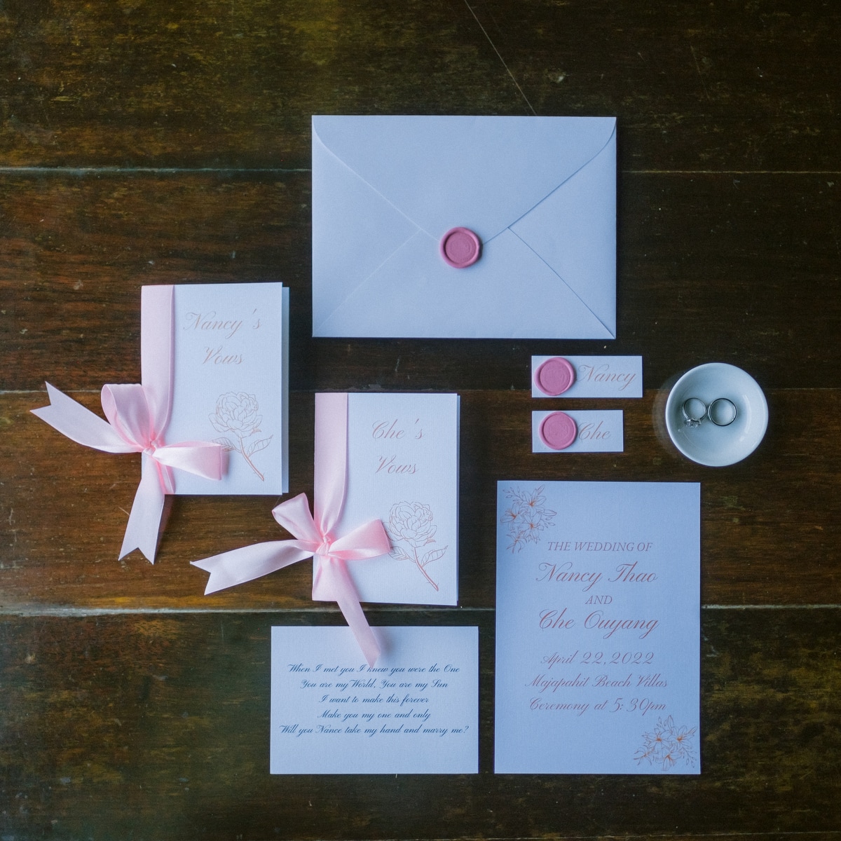 Bali wedding invitation set with the rings
