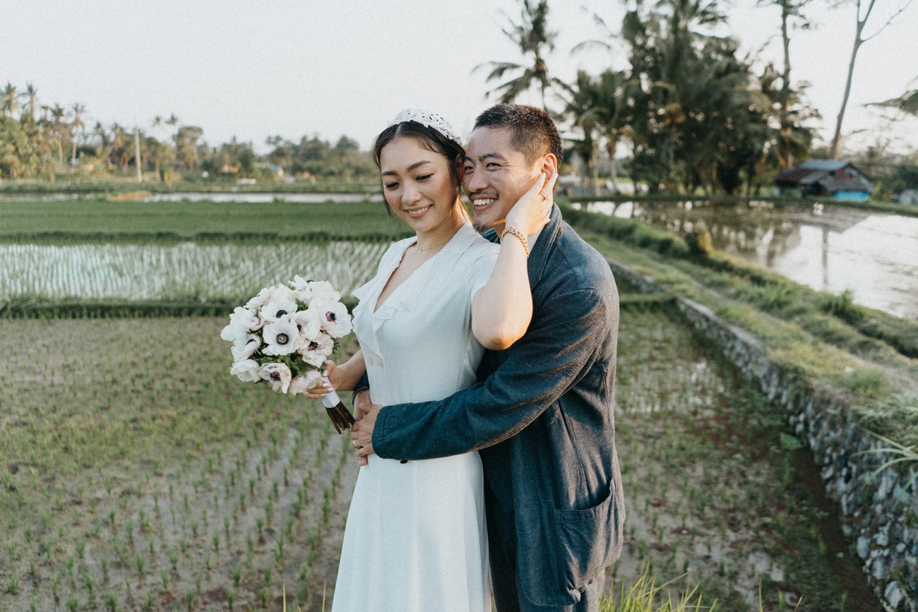 Bride and groom wedding photography tour in Ubud rice field