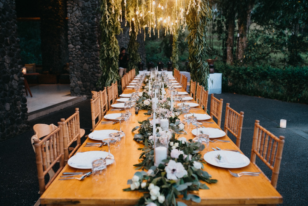 Wedding dinner reception setup at Alila Ubud